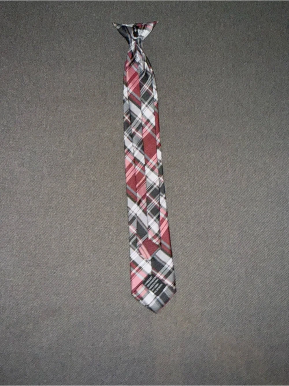 Children's Plaid Necktie in Red, Black & White
